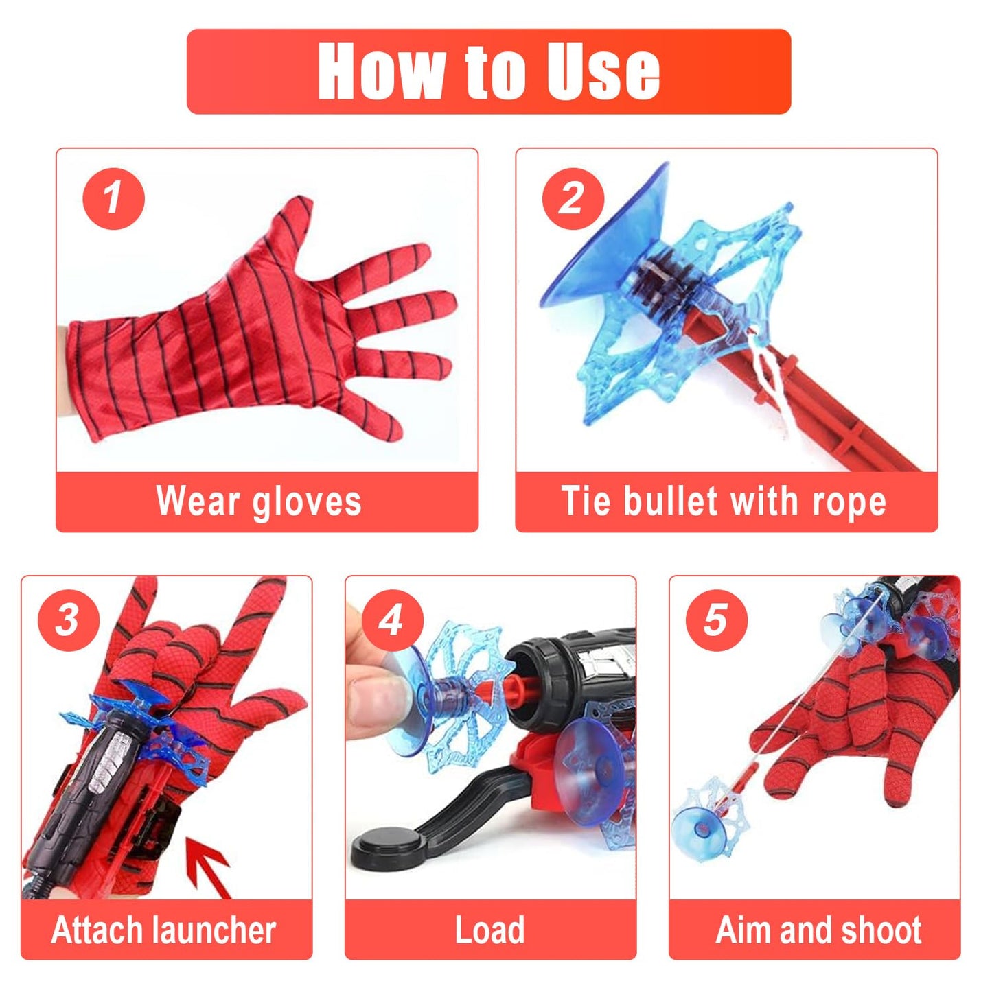 YUETIANE Spider Web Shooter Set - 2 Packs Plastic Launcher Gloves for Kids - Blue - Perfect for Birthday, Halloween, Christmas, Valentine's Day