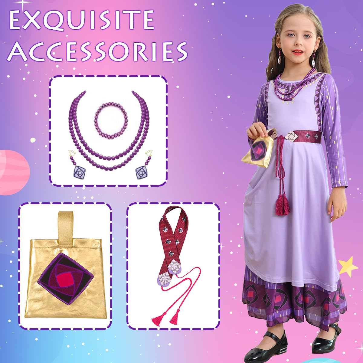 Itvti Wish Asha Costume For Girls Princess Halloween Christmas Dress Purple Cosplay Outfit, 3-4 Years(Tag 110)