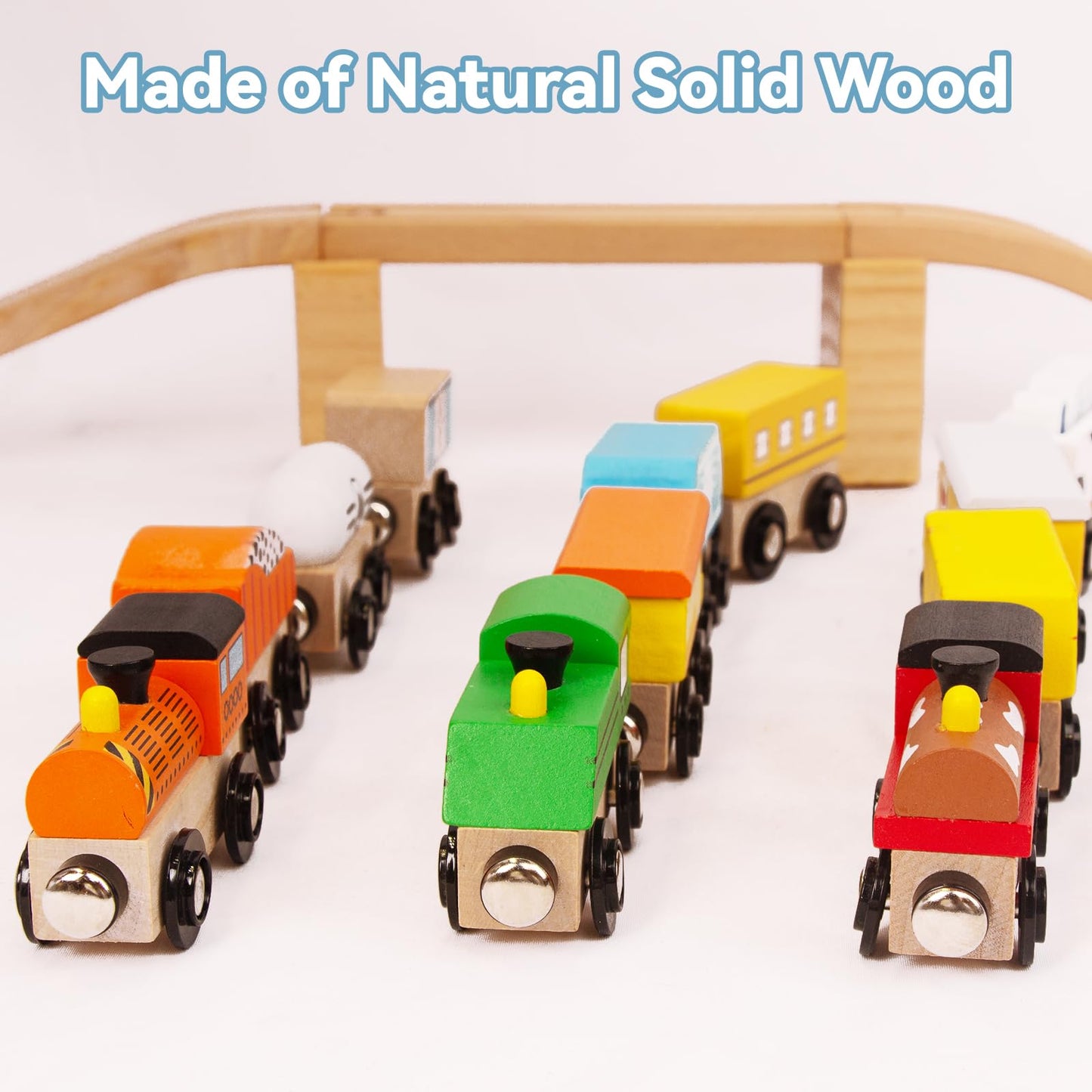 Woodenedu Wooden Train Sets For Toddlers, 12Pcs Train Toy Magnetic Sets Fits Brio, Thomas, Melissa And Doug, Kids For Boys Girls
