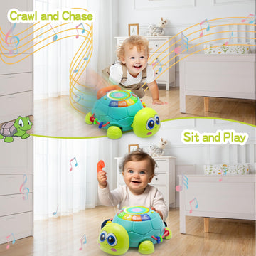 Vomii Musical Turtle Baby Toys 6 To 12 Months, Infant Crawling Tummy Time Development Toys, Light Up Music Toys For 7 8 9 10 11