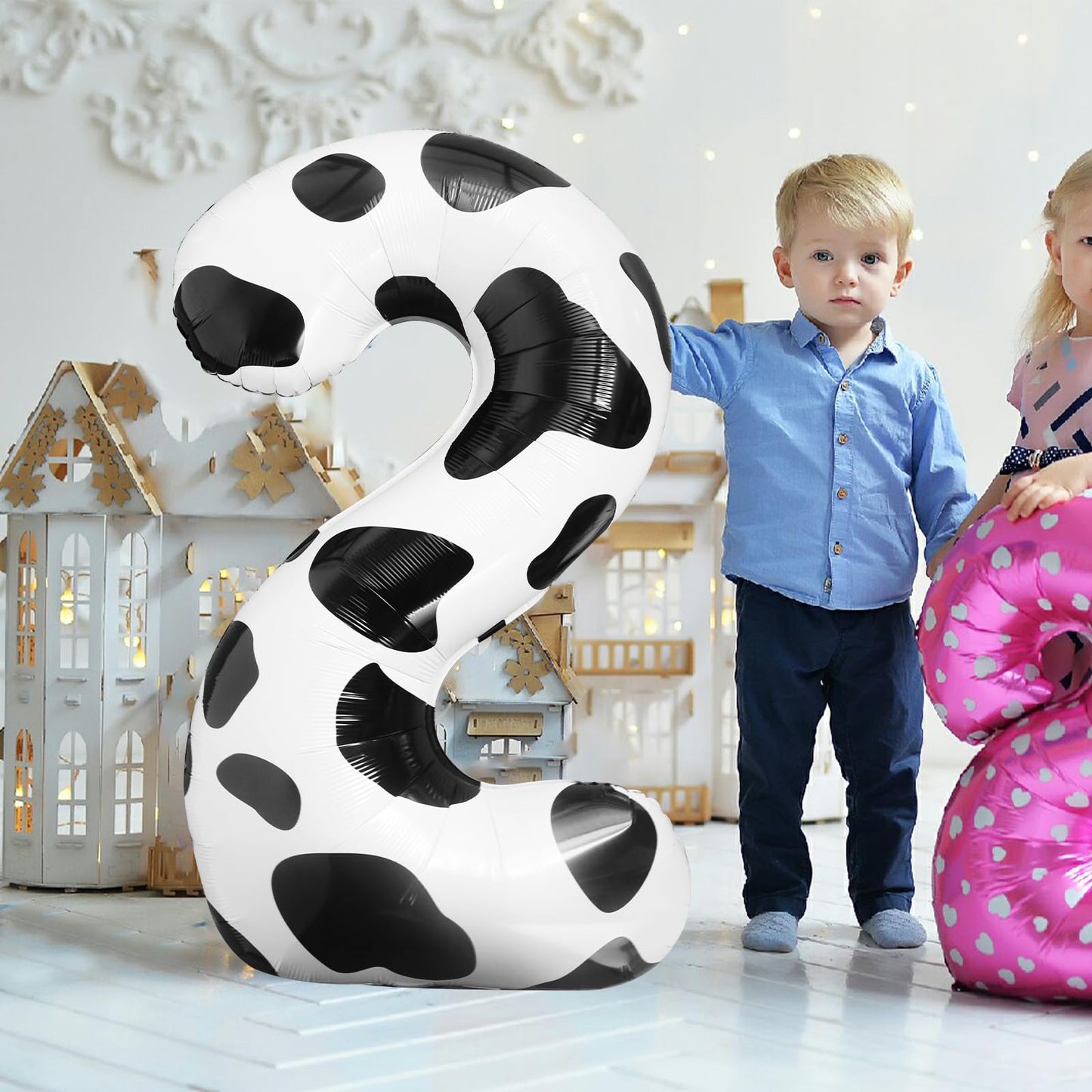 Lebery Cow Print Balloons 40 Inch Cow Print Number 2 Balloon Big Number 2 Balloon Moo Moo Im Two Birthday Decorations Cowgirl Theme Number Balloon For 2Nd Birthday Farm Barn Animal Party Decor