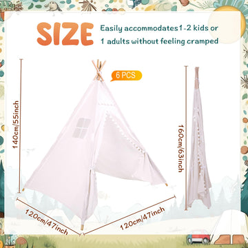 Windyun 6 Pcs Kids Teepee Tent Foldable Toddler Tent Washable Teepee Tent For Kids Indoor Outdoor Tent For Boys Girls Boho Sleep