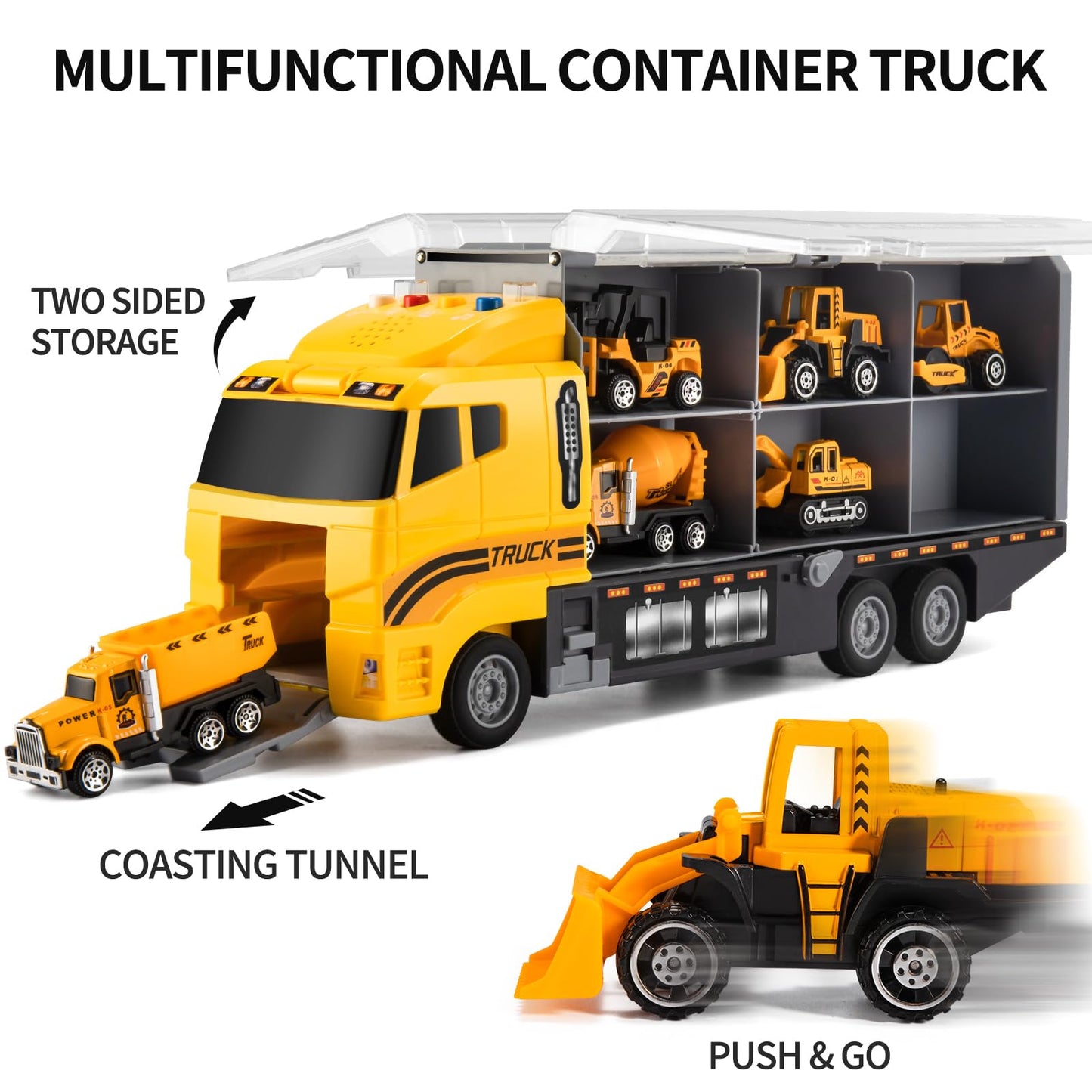 Temi Toddler Toys For 3 4 5 6 Years Old Boys, Die-Cast Construction Toys Car Carrier Vehicle Toy Set W/Play Mat, Kids Toys Truck Alloy Metal Car Toys Set For Age 3-9 Toddlers Kids Boys & Girls