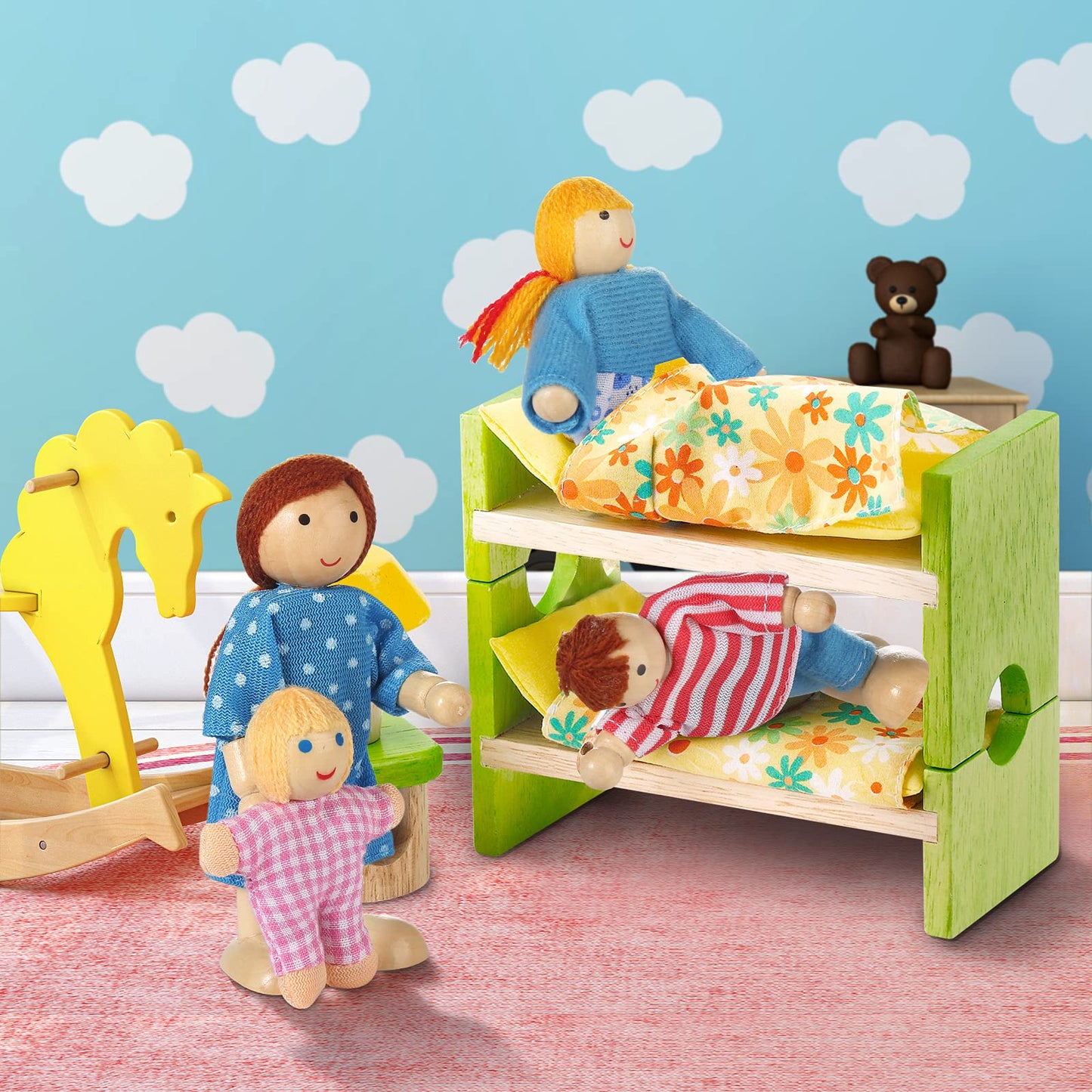 Wooden Doll House People Of 8 Figures, Dolls Family Set For Girls Toddler Kids Dollhouse Accessories Toy