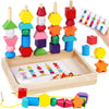 LovesTown Beads Sequencing Toy Wooden Stacking Montessori Toys for Kids Coordination and Educational Preschool Learning Toy