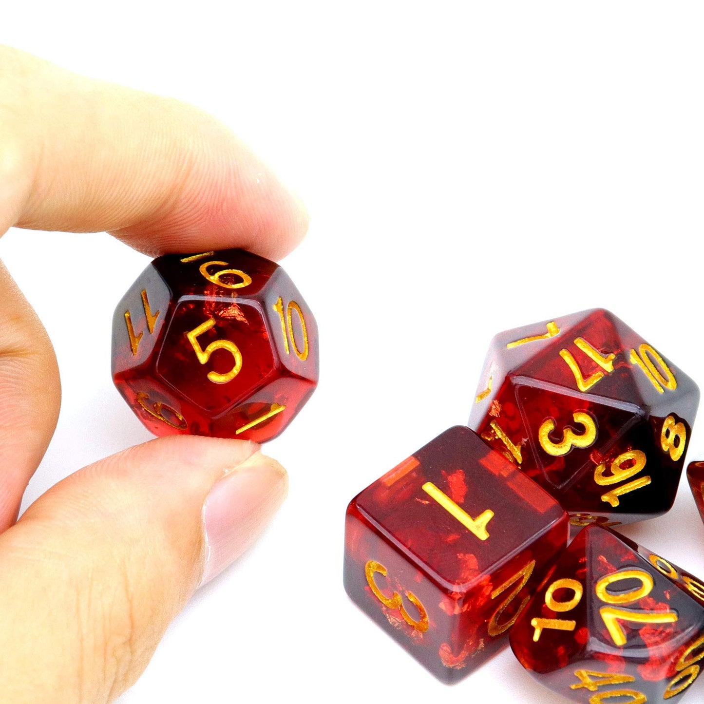 PJOY Red and Black Resin Dice Set DND Dice with Gold Flakes Polyhedral Dice D&D Dungeons and Dragons DND Gifts