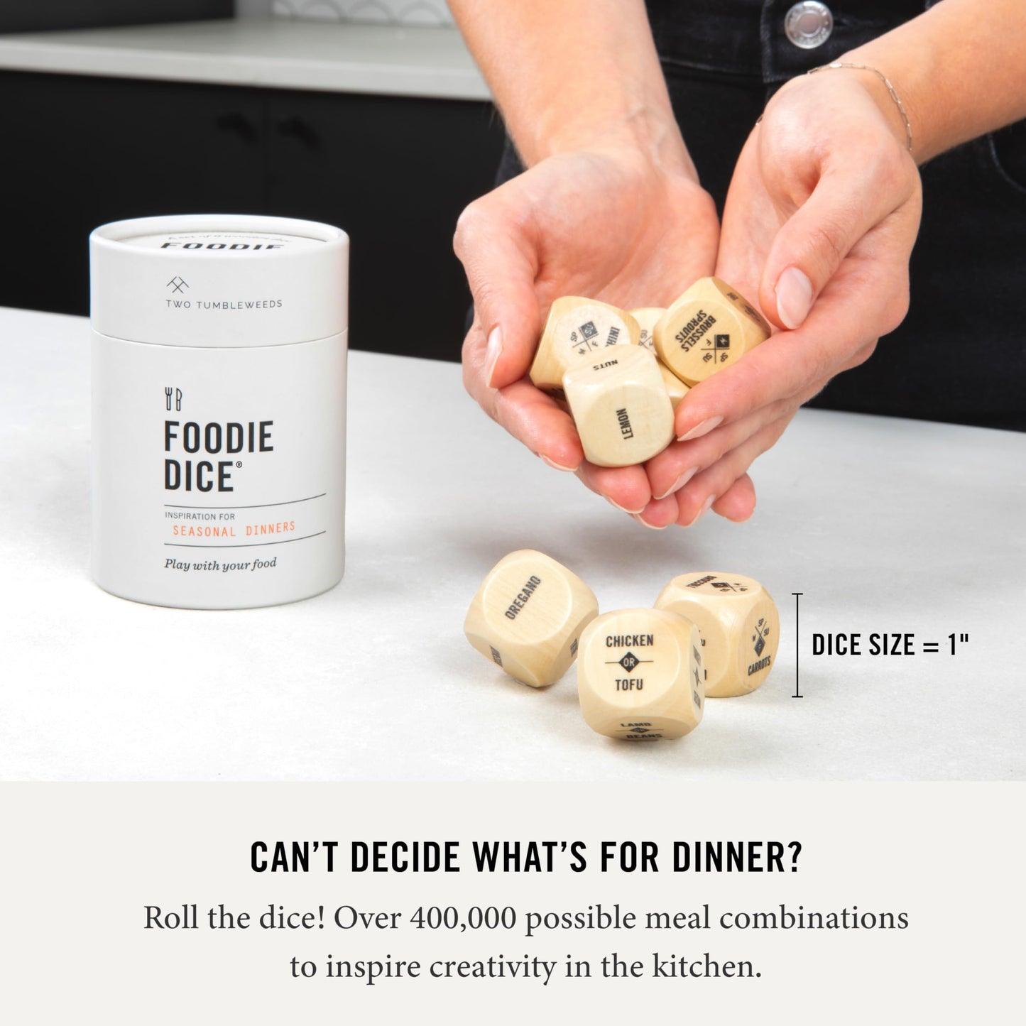 Two Tumbleweeds Foodie Dice - New Edition | Play with Your Food! | Set of 9 Dice to Inspire Creative, Seasonal Meals | Includes