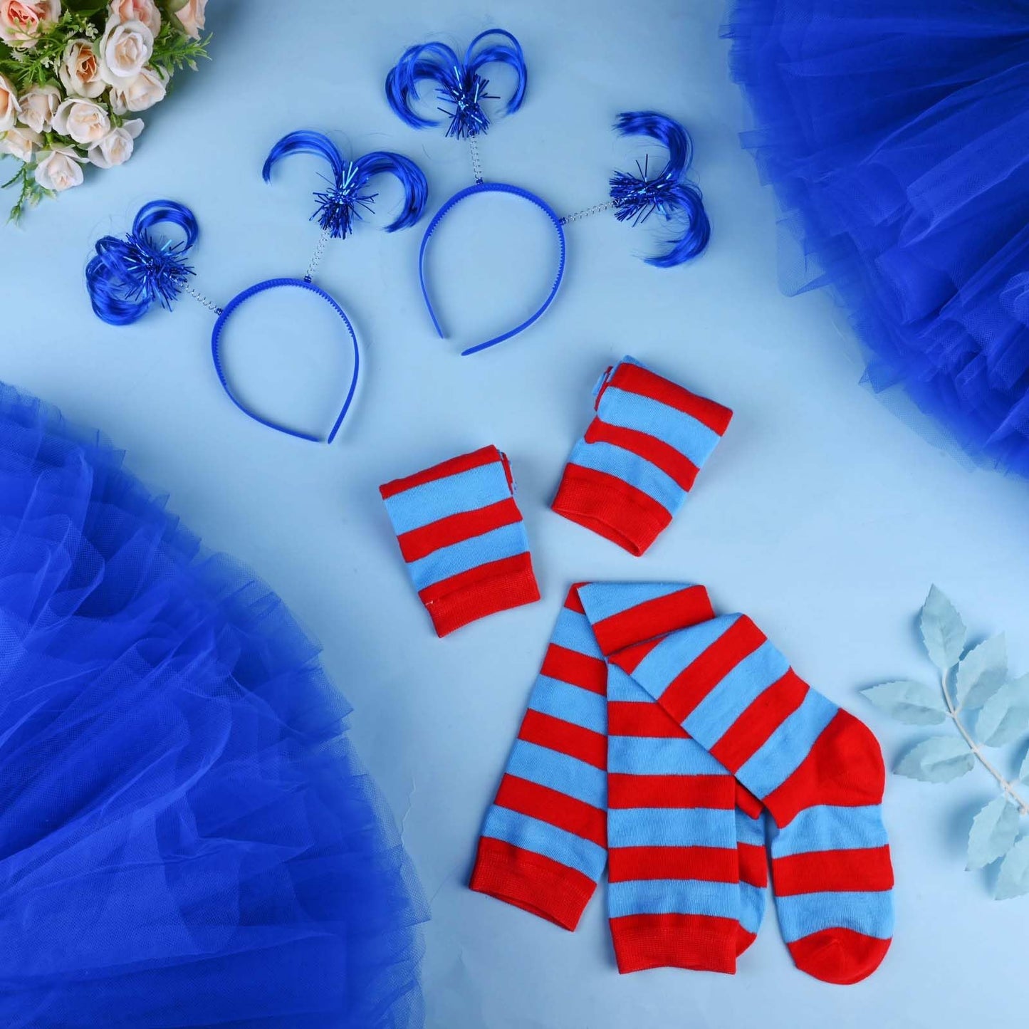 Jchrmers World Book Day Thing Costume Set Include Tutu Skirt Ponytail Headband Bowtie Striped Knee Socks And Gloves(Style1)