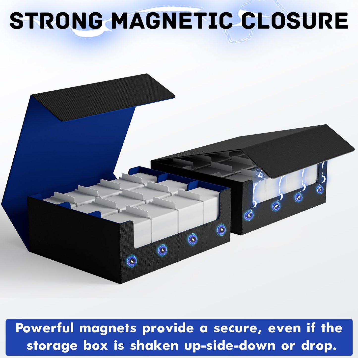 Zlca Card Storage Box For Mtg Ptcg, Commander Deck Box Holds 1800+ Cards, Card Storage Case, Card Organizer For Tcg Sport Cards(Black&Blue)