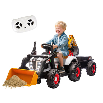 Okybaby 24V Kids Ride On Tractor Toy Electric Car For Kids With 4-In-1 Construction Attachments Excavator, Dump Truck & Bulldoze