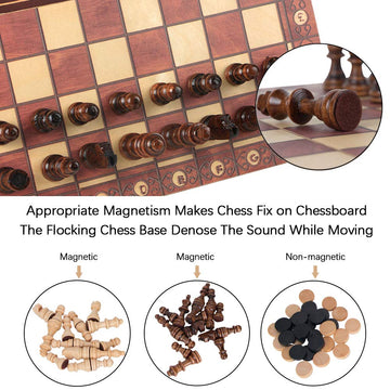 Luoyer 3-In-1 Chess Backgammon Checkers Set 11 Inch Wooden Chess Checkers Board Game With Folding Carrying Case Travel Chess Set For Adults