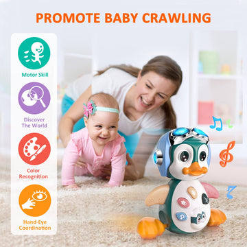 MOONTOY Penguin Musical Crawling Toy - Light & Sound, Large, Non-toxic ABS Plastic, Multicolor, Ideal for 0-18 Months, Perfect Gift