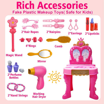 Toddler Vanity Magic Makeup Set Table And Chair Girl Toys Automatically Mirror With Music Light Pink Girls Toys 2 3 4 5 Year Old