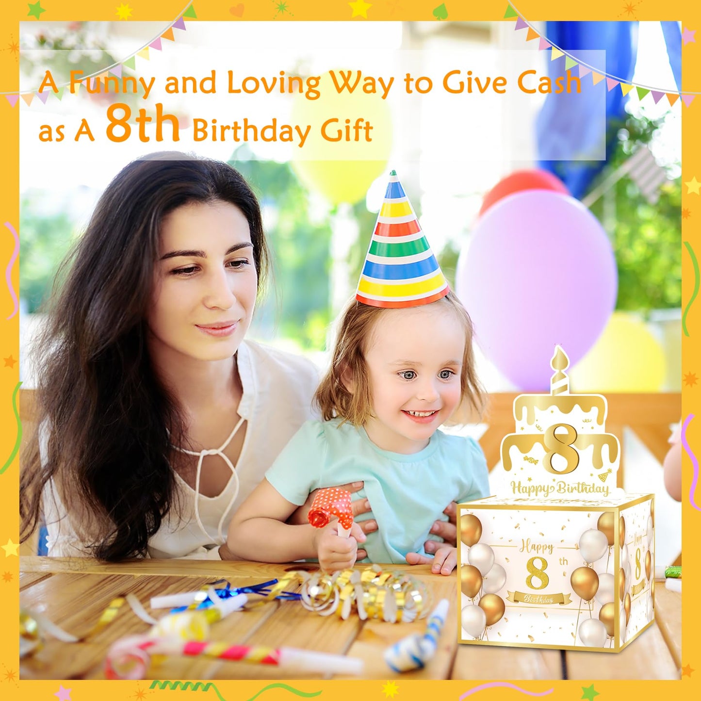 Meiidoshine 8Th Birthday Money Box For Cash Gift, Surprise Pull Out Money Gift Box With 100Pcs Transparent Bags - Fun Ways To Give Cash As A 8Th Birthday Gift For Girls Boys