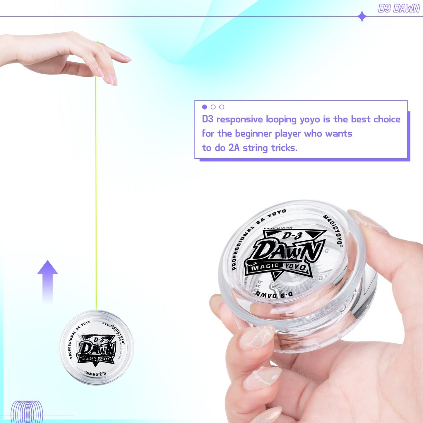 Looping Yoyo Responsive Yoyo For Kids Beginners, Starter Yo Yo 2A Loop Yo Yo Easy To Play Basic String Tricks (D3 White)