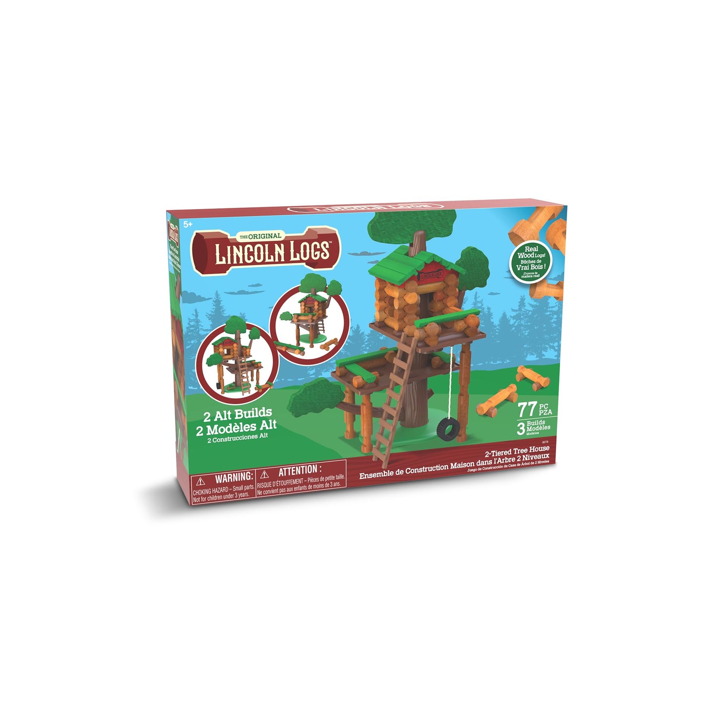 Lincoln Logs Tree House Building Set, Educational Wooden Toy for Kids, Multicolor, Model 00778, STEM Classic Gift