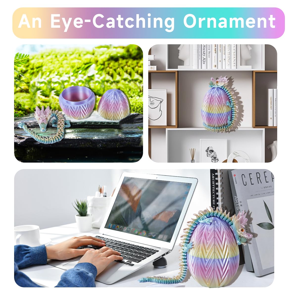 Cucue 3D Printed Dragon Egg - 3D Fidget Dragon Toy With Surprise Energy Stone Inside - Articulated Dragon - Flexible Joint Parts - Unique Figurines, Desk Decorations, Stocking Stuffers, Gifts For Kids