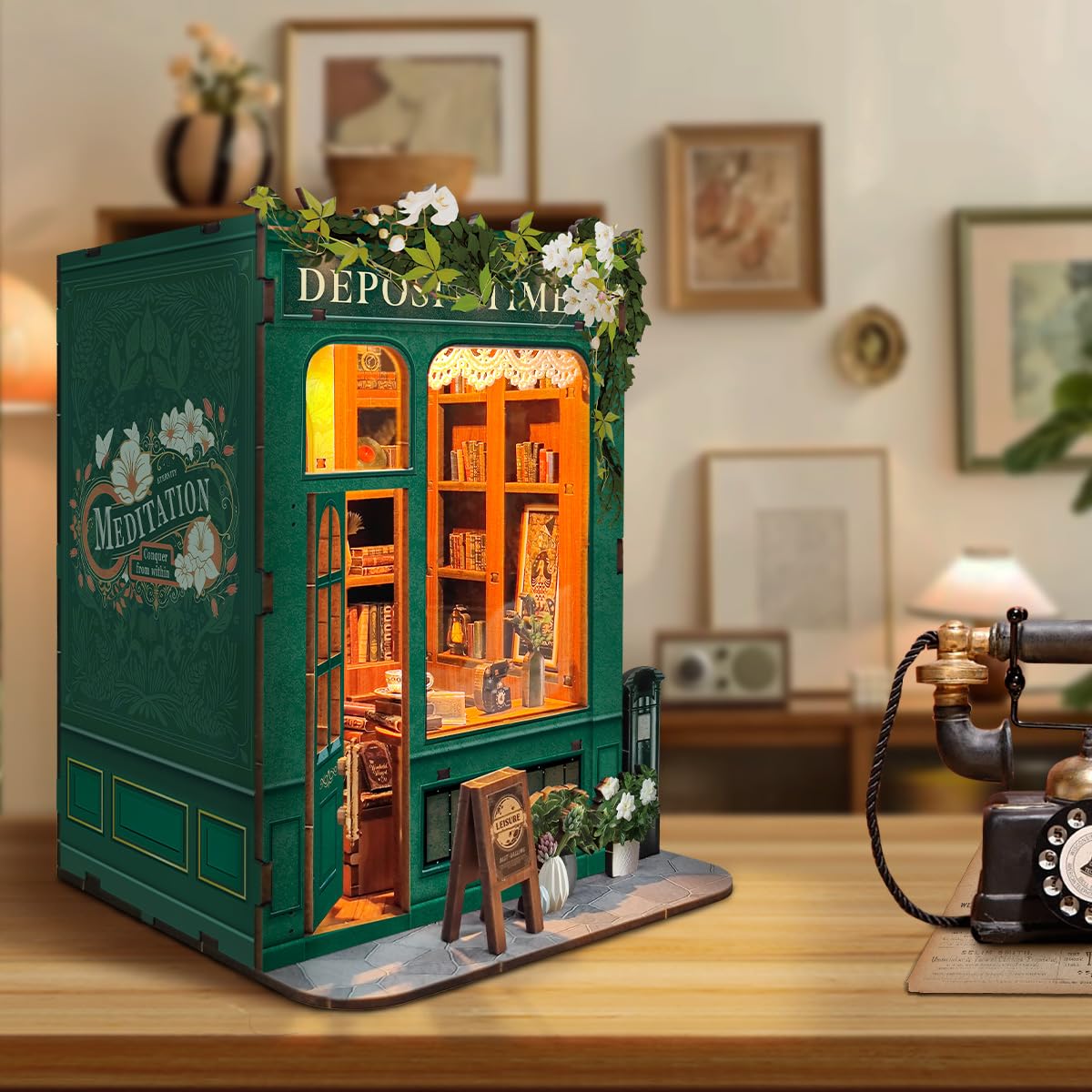 Book Nook Kit for Adults 3D Puzzle Miniature House Kit for Women Craft Lovers Booknook Bookshelf Decor DIY Model Kit with LED Li