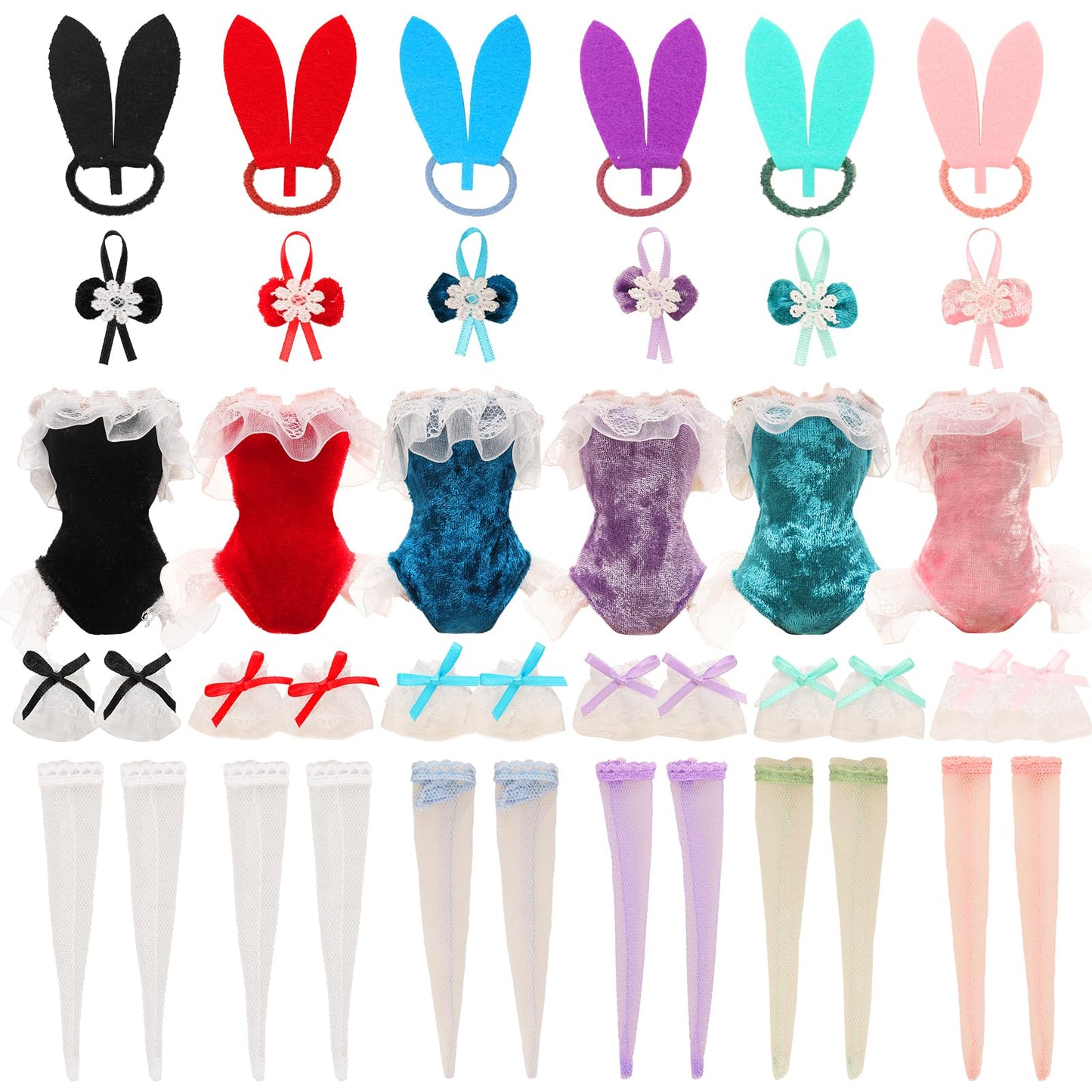 Barwa 4 Set Doll Clothes Bunny Costume Outfits Party Clothes For 11.5 Inch Doll Including Bunny Clothes, Headwear, Lace Sock, Ga