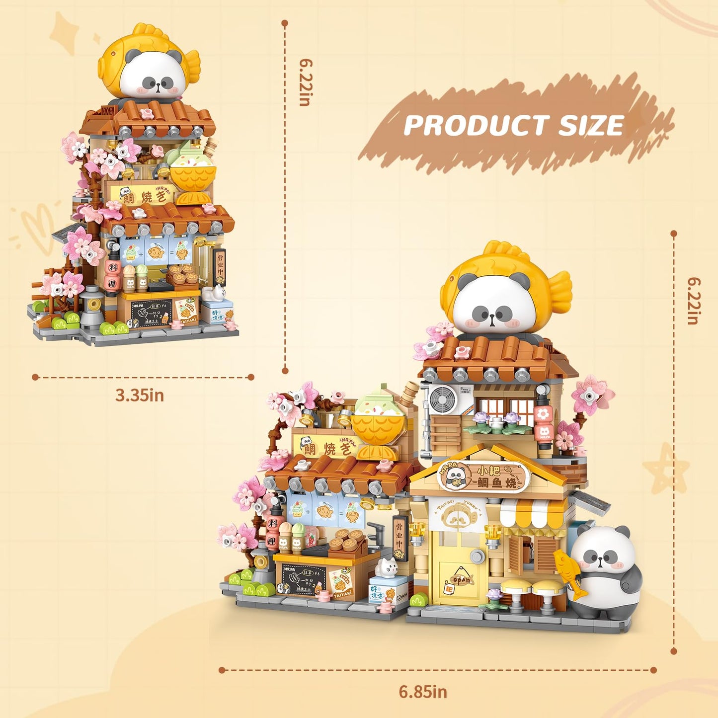 Japanese Street View Taiyaki Shop Mini Building Blocks, Moc Creative Building Toys Cute Panda Building Set For Kids 6-12, Simula