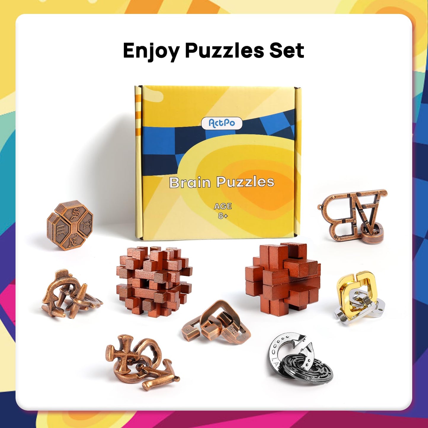 Actpo 9Pcs Difficulty Puzzles Gift For Adults, Teens, And Kids Brain Teaser Puzzles Game Desk Toys