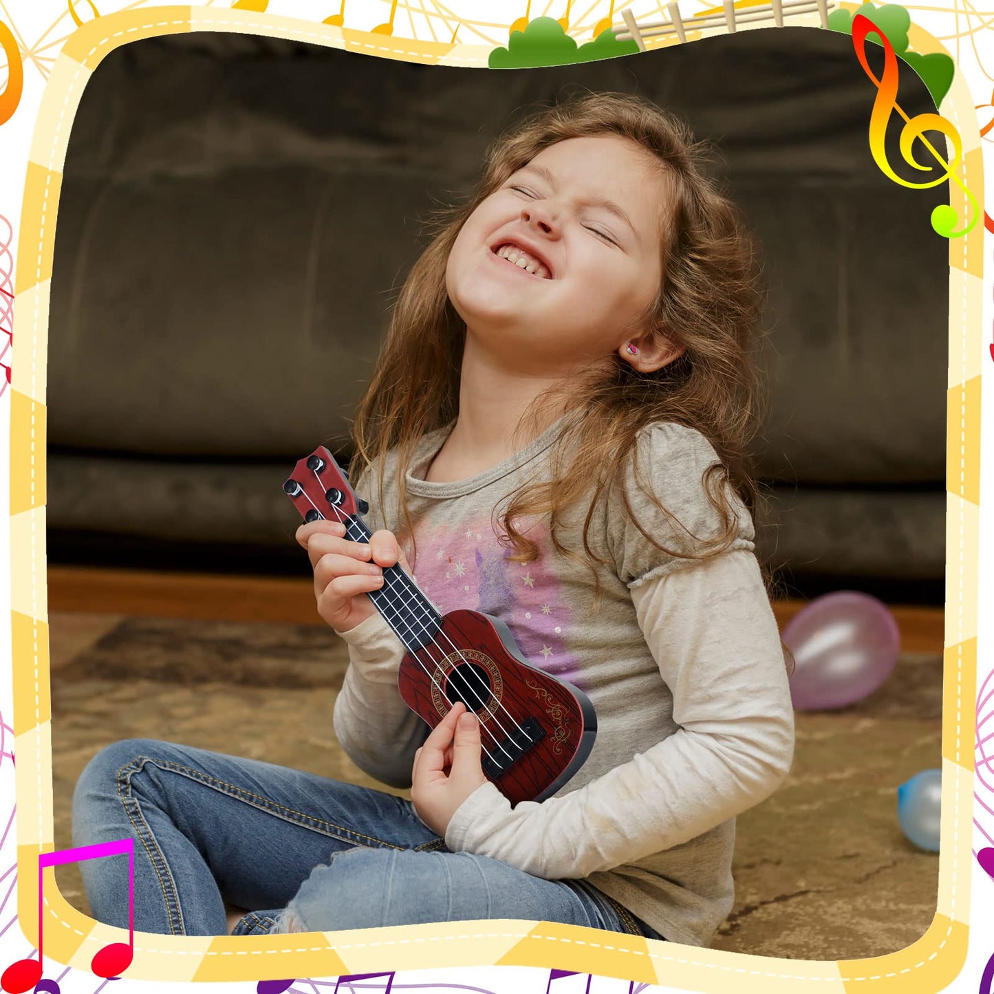 Lenwen 12 Pcs Kids Toy Guitar 10 Inch Ukulele Beginner Musical Instrument Toddlers Ukulele Guitar Mini Size Classical Ukulele Gu