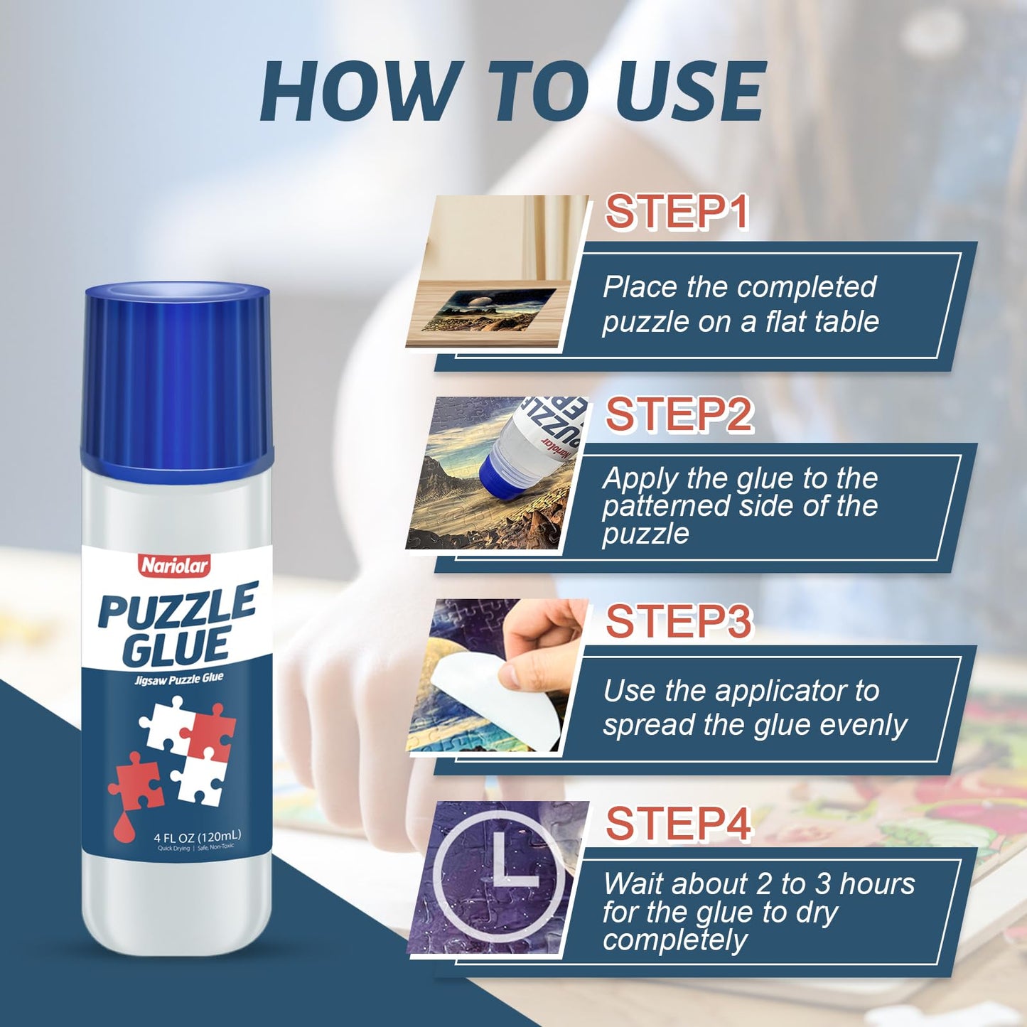 Nariolar Jigsaw Puzzle Glue Clear With Applicator Suitable For Fixing And Hanging Puzzles, Quick Drying, 4 Ounces