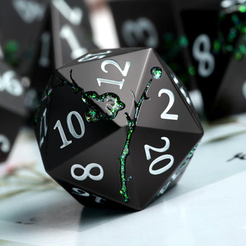 Glitter Green DND Metal Dice, DNDND 7 PCS Flower Metallic DND Dice Set with Grogeous Gift Case for Dungeons and Dragon Tabletop