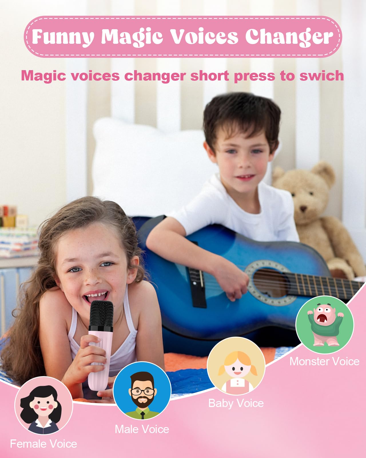 Texpot Karaoke Machine With 2 Wireless Microphones, Kids Toys Portable Bluetooth Speaker For Kids Adults Toddler, Christmas Girl