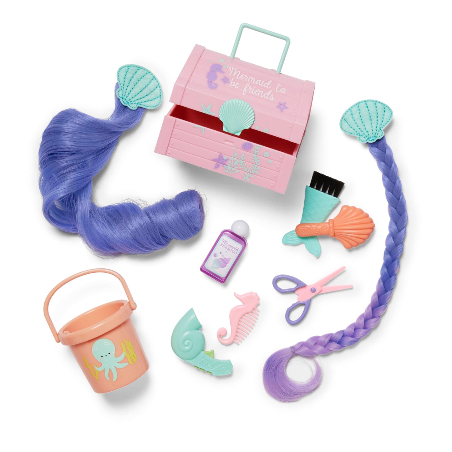 American Girl WellieWishers Doll Playset - Seashell Salon, 14.5-inch, Color-Changing Hair Extensions, Small, Purple/Pink, Model HNX32