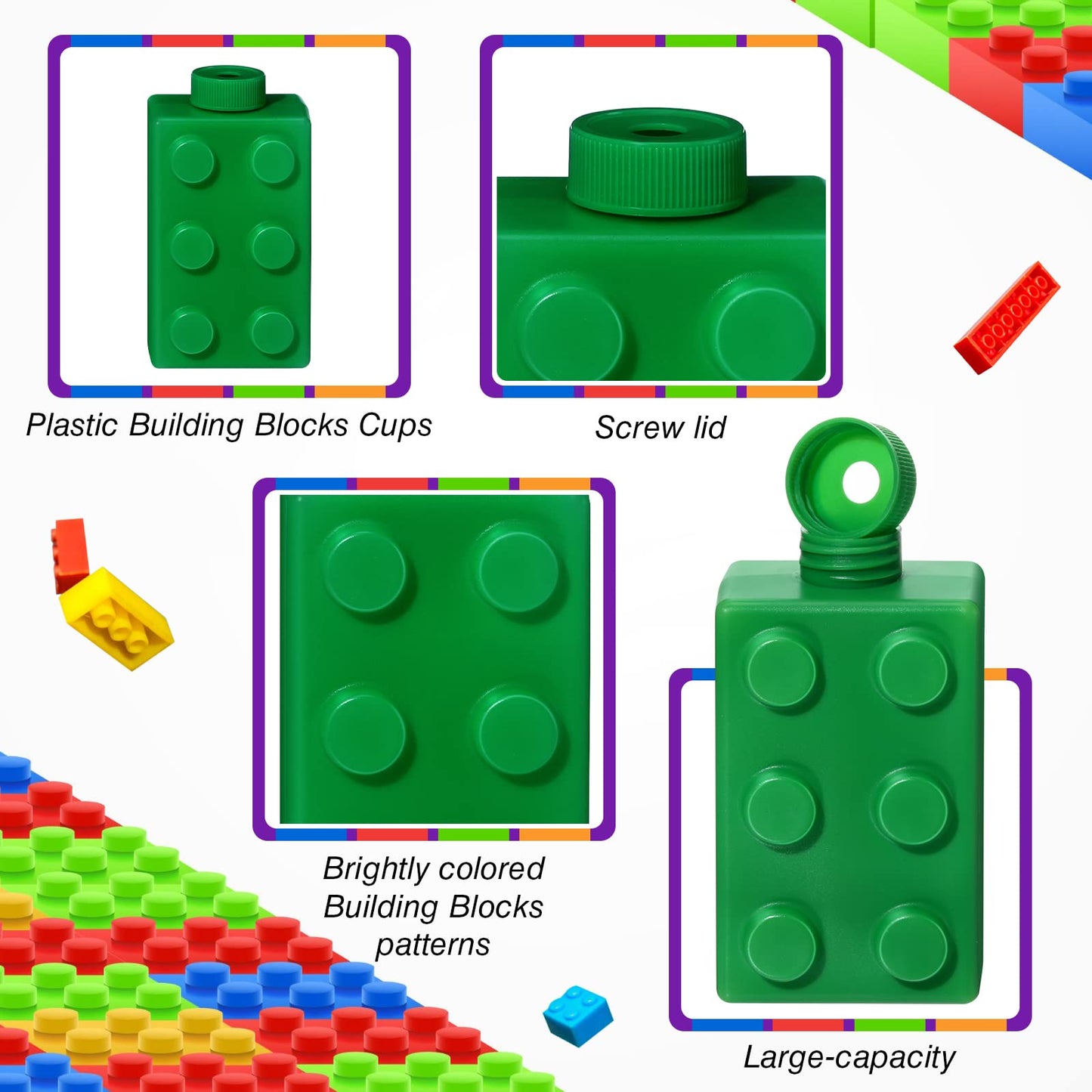 Building Blocks Cups 10 Oz Reusable Brick Party Kids Cup Plastic Party Cups With Lids And Straws For Block Birthday Party Suppli