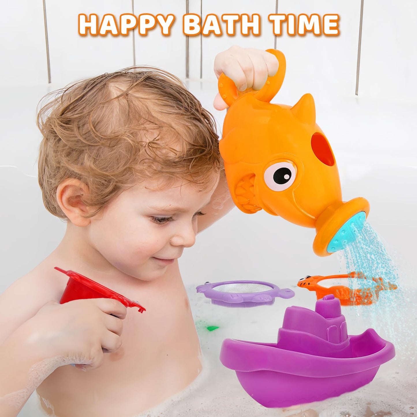 Sltbeh Baby Bath Toys For Kids Ages 1-3, 13 Pcs Bathtub Toys For Babies 6-12-18 Months, Mold Free Bath Boat With Stacking Cup &