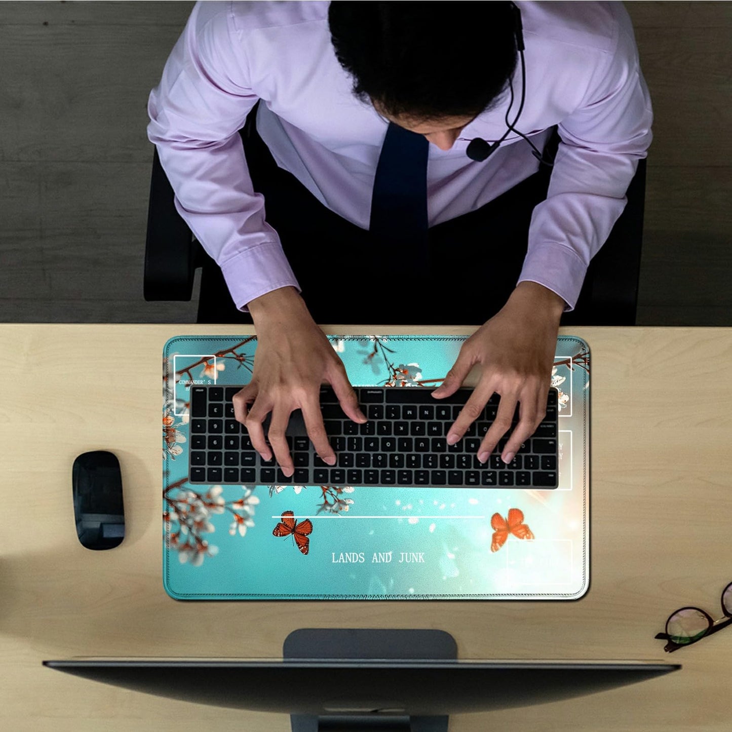 RWUTYTIUL Butterfly Blue Card Playmat 24 X 14 Inch with Tube Bag, Card Gameplay Desk Mats for Commander Deck MTG RPG CCG TCG Car