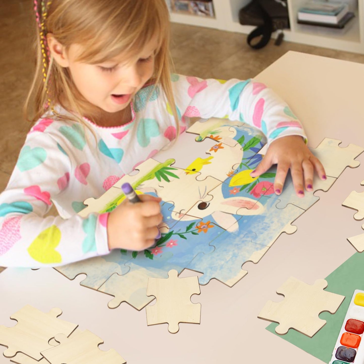 50 Piece Blank Wooden Puzzle Jumbo Size, Each Piece Is 4X3.2 Inches To Draw On, Unfinished Freeform Large Jigsaw Puzzle Pieces For Arts & Crafts, Natural Wood Puzzle Pieces For Diy