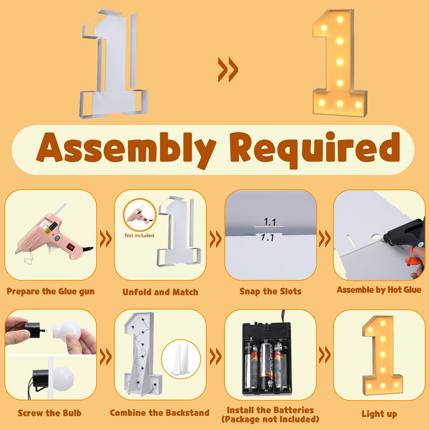 Imprsv 3Ft Marquee Numbers For 1St 21St Birthday Decorations Anniversary Party Decor, Light Up Numbers For Balloons Number 1, Ma