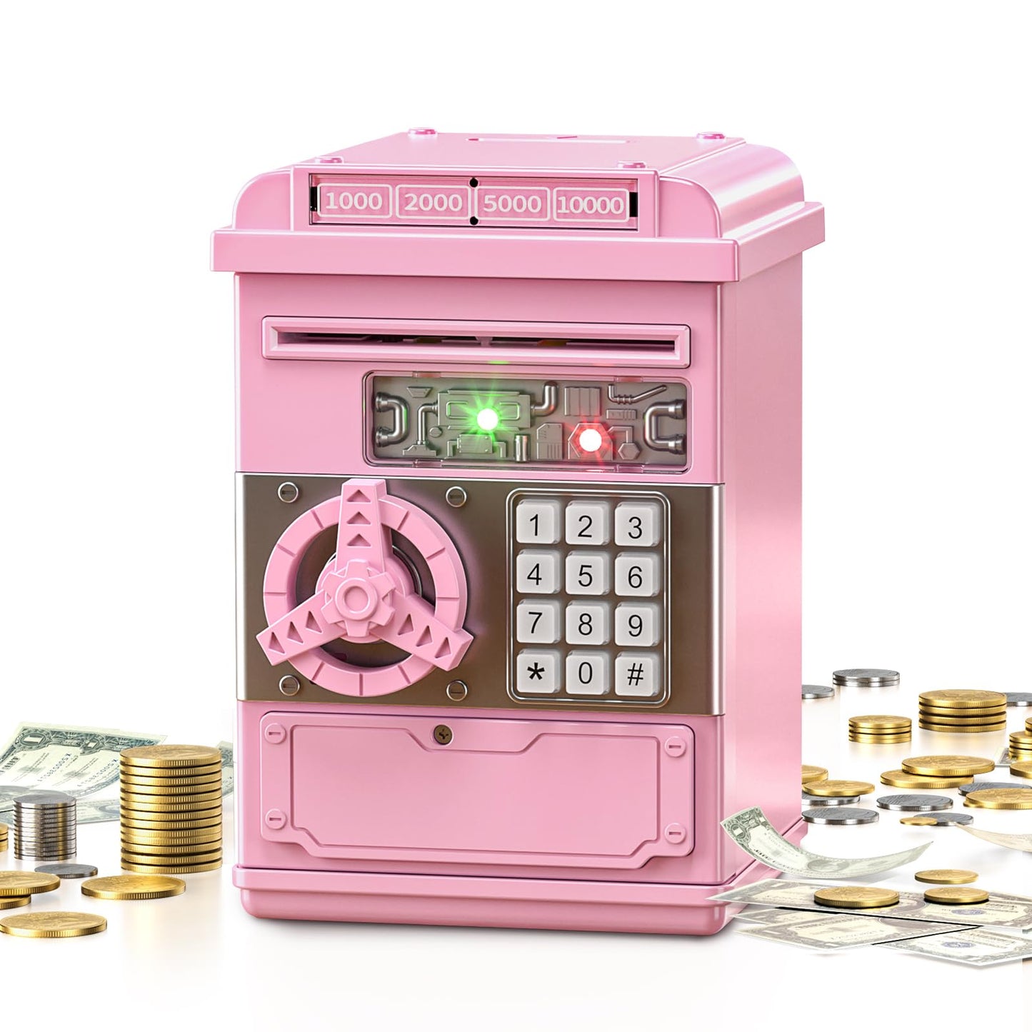 Temi Piggy Bank For Kids, Electronic Coin Money Bank For 3 4 5 6 7 8 9 10 Year Old Girls Gifts, Cash Coin Can Atm Bank For Kids 5-7, Christmas Birthday Gifts (Pink)