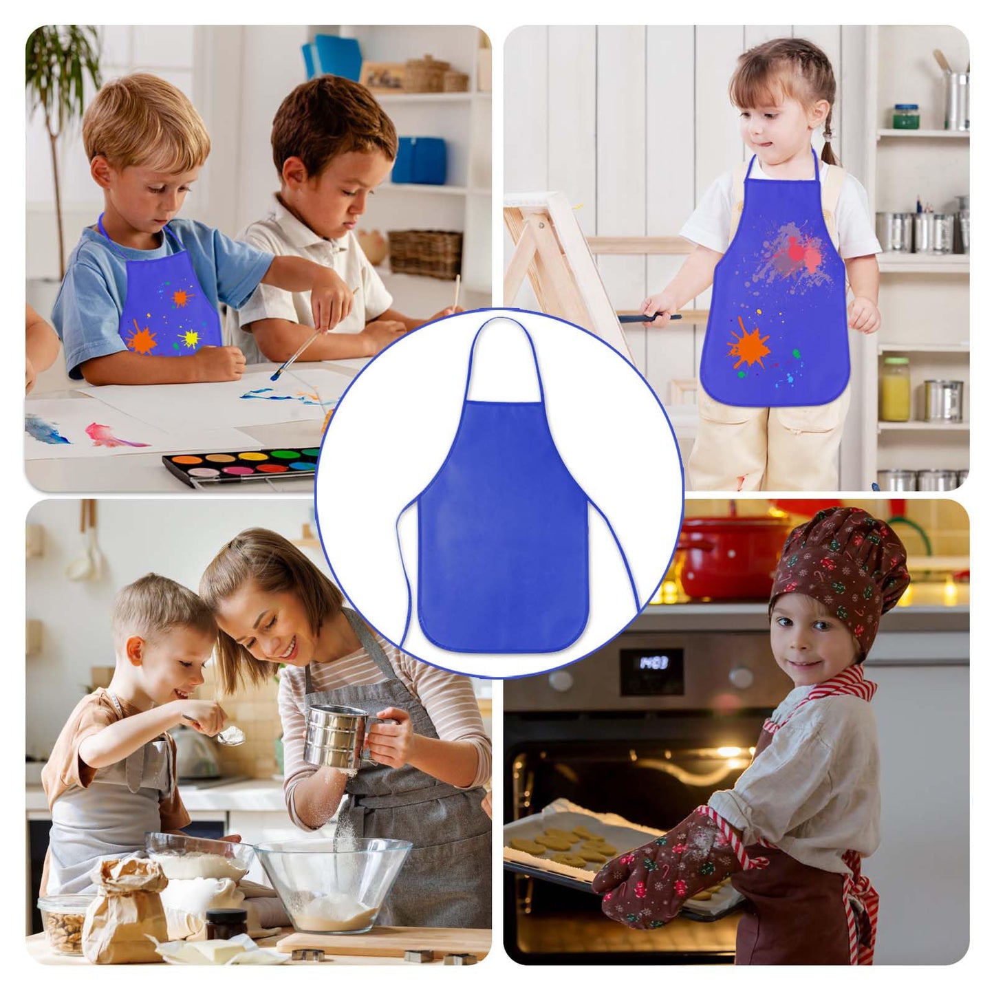 Kuuqa 16Pack Kids Art Aprons Bulk Blue Children Painting Aprons Art Smocks For Craft Kitchen Classroom Painting Party Supplies