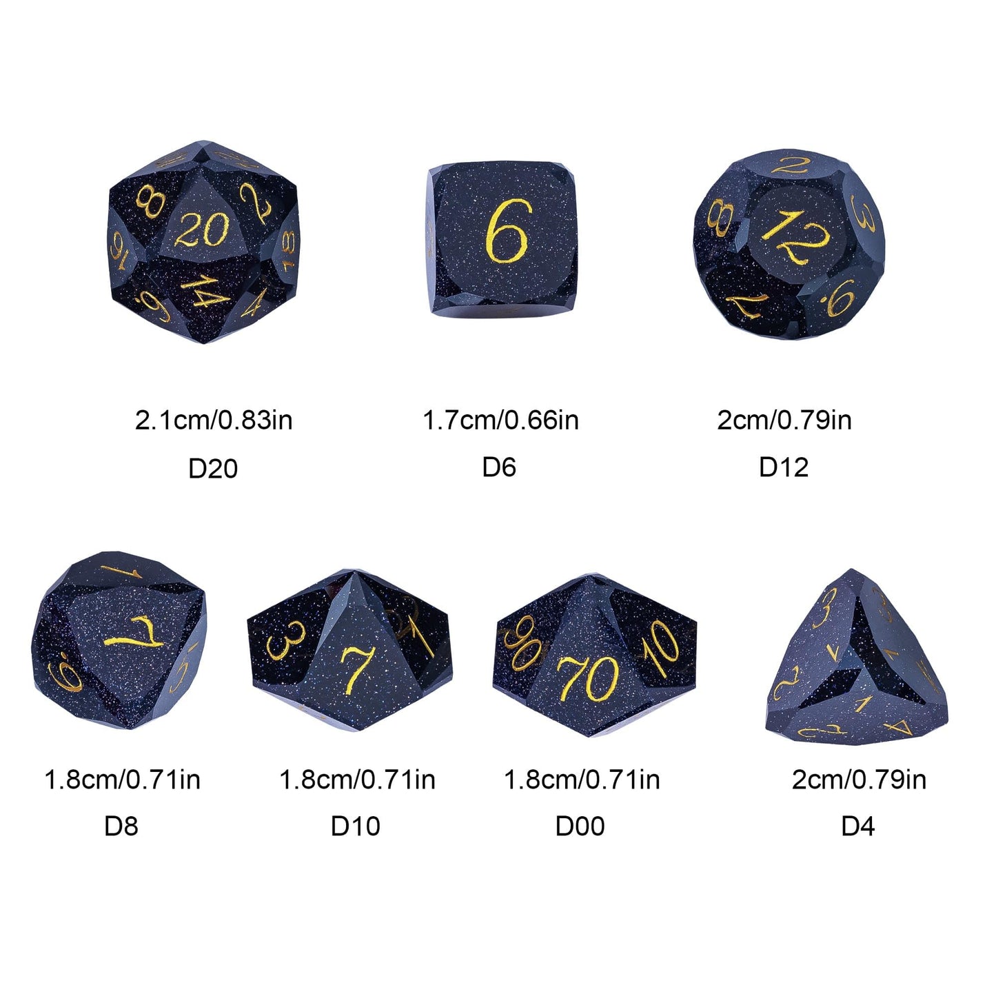 UDIXI 7PCS Gemstone DND Dice Set, Blue Sandstone D&D Multifaceted Diamond-Cut Polyhedral Dice Set with Gift Case for Dungeons an