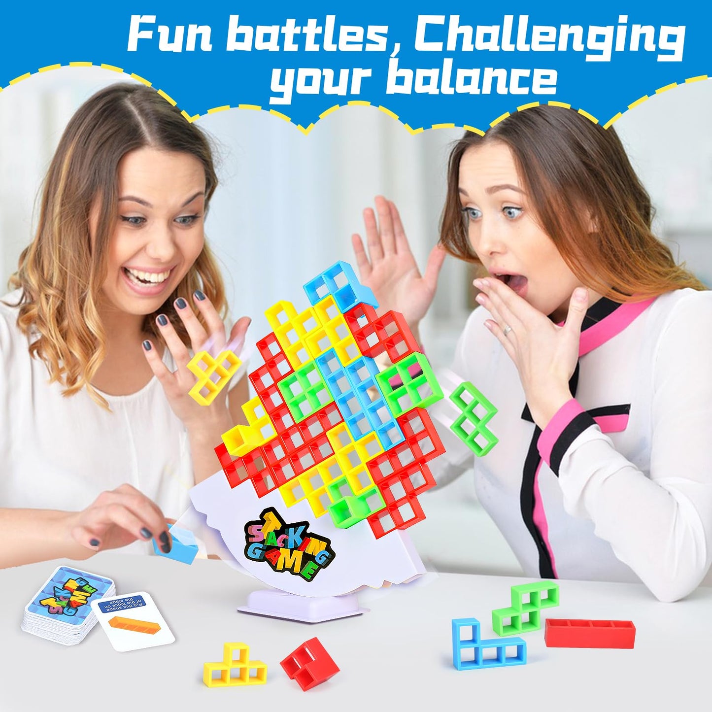 BBnote 64PCS Stack Game for mature-themed & Kids Tetra Board Tower Games for Family Travel Party 2 Players Balance Stacking Toy Team Toys Building Block