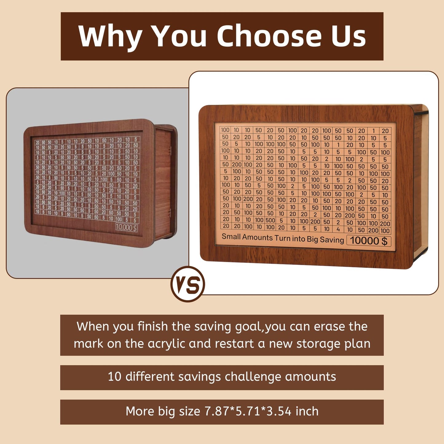 10000 Kakeibo Wooden Money Saving Challenge Box Cash Vault Piggy Bank For Adults Kids Savings Goals Smash Box Saver For Boys And