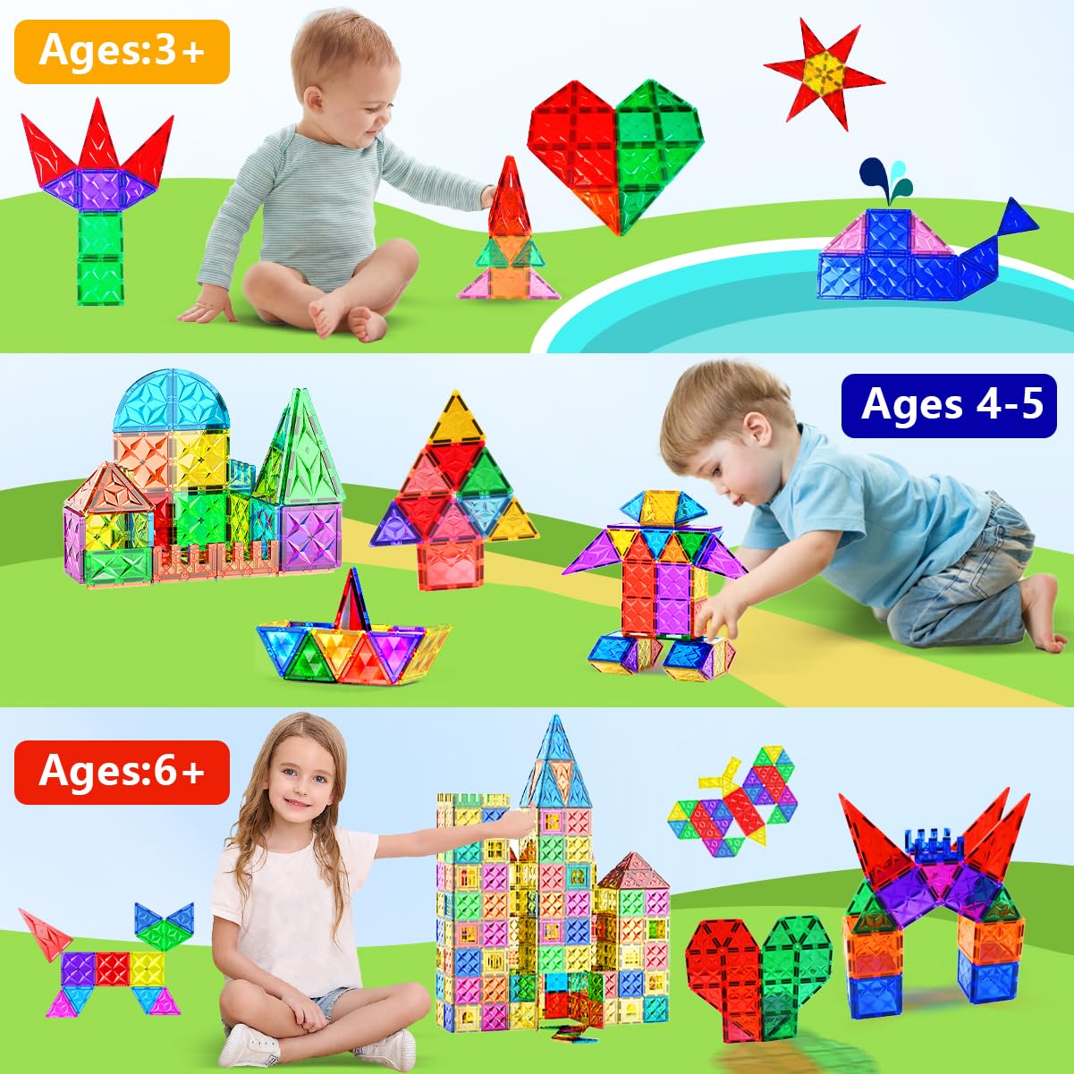 Love&Mini Magnetic Building Blocks - 75 Pcs 3D Stem Toys Building Blocks Preschool Learning Sensory Toys For 1 2 3 4 5 6 7 8 Years Old Boys Girls Birthday Xmas Gifts