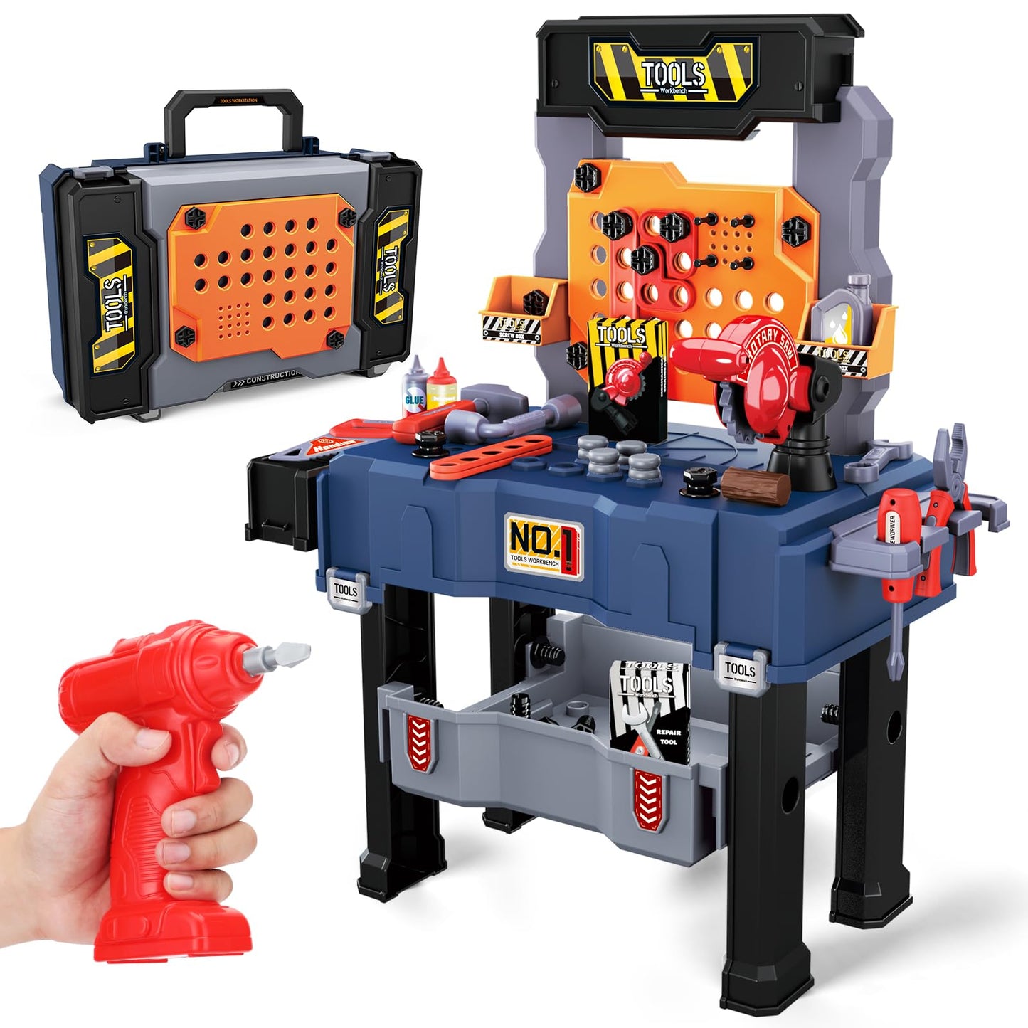 Kids Tool Bench, Toddler Workbench with Electric Drill and Realistic Toy Tools, Toy Tool Bench Workshop, Pretend Play Kids Tool