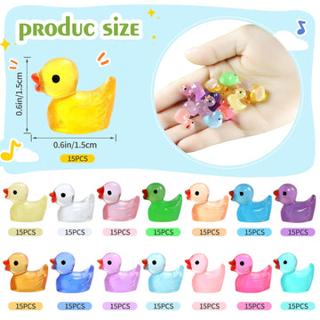 GliSun 225 Pieces Luminous Mini Resin Ducks Glow in The Dark Bulk Tiny Duck for Garden Micro Landscape Ornament Dollhouse Prank