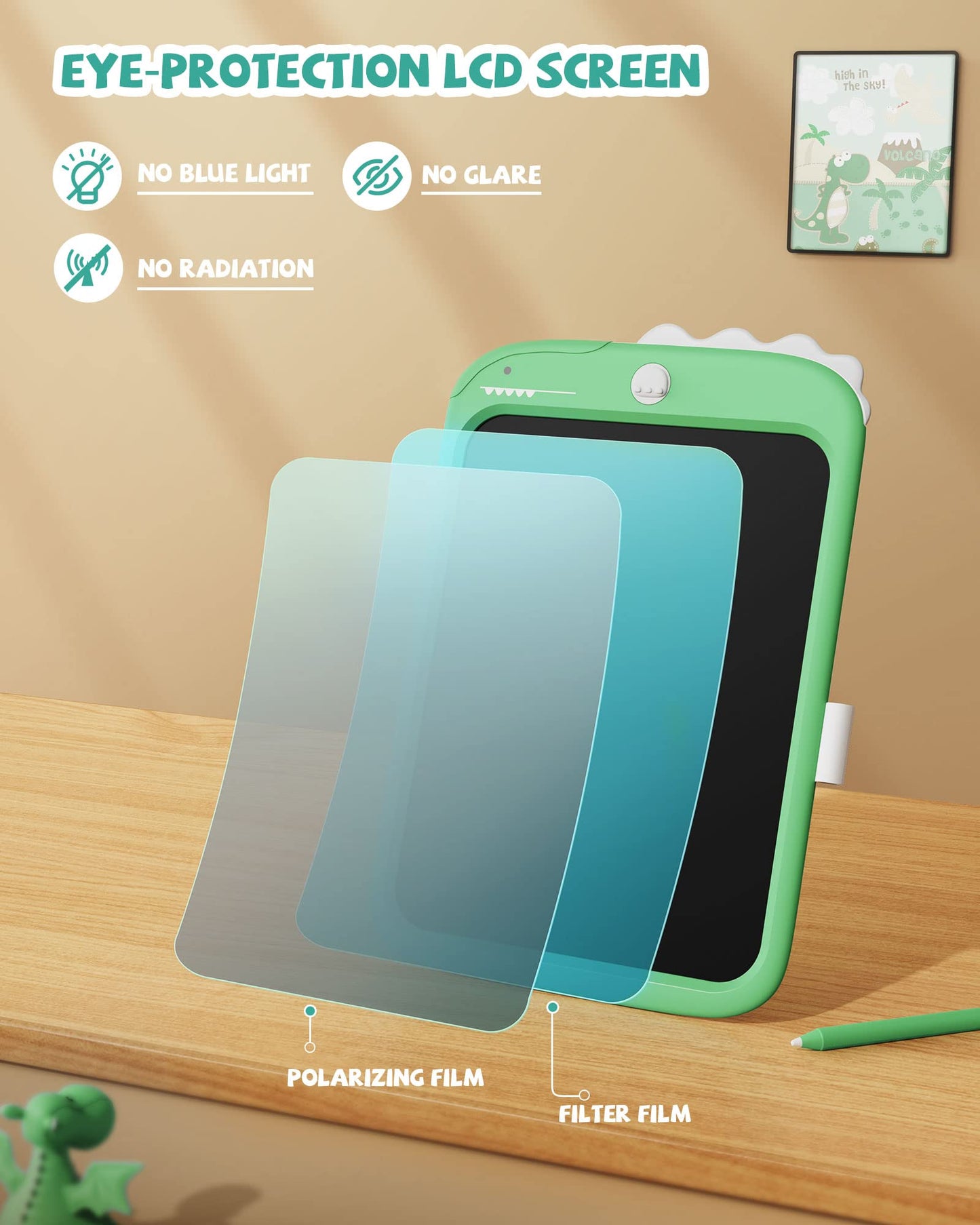 Kikapabi LCD Writing Tablet - 10" Doodle Board, Erasable, Portable, Green, Model LCD09, Educational Toy for Kids 3-6 Years Old