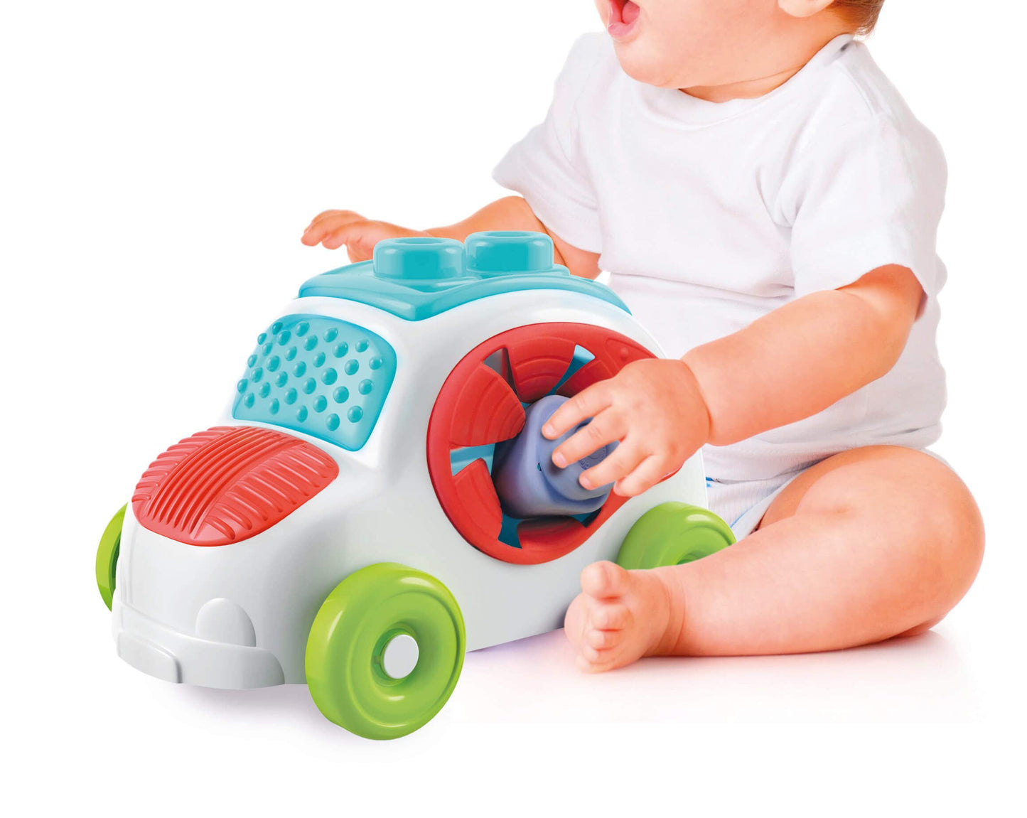 Clementoni- Soft Clemmy Sensory Car: Fun & Developmental Play For Babies & Toddlers, Stimulating Textures, Shapes & Stacking Blocks - Multicolored (6+ Months)