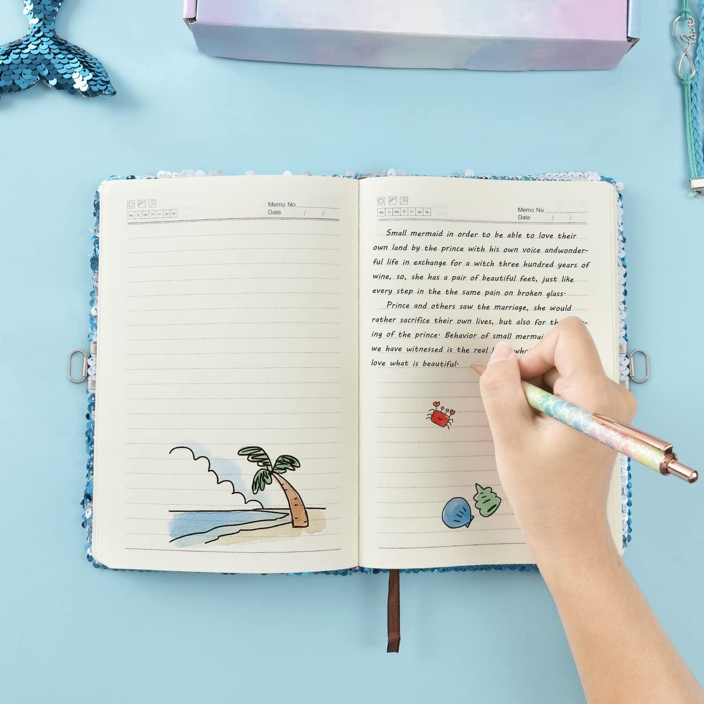 Wernnsai Mermaid Diary For Girls With Lock - Reversible Sequins Kids Journals Unique Mermaid Gift Diary For Girls Ages 6-8, Travel School Office Notebook Notepad A5 Diary