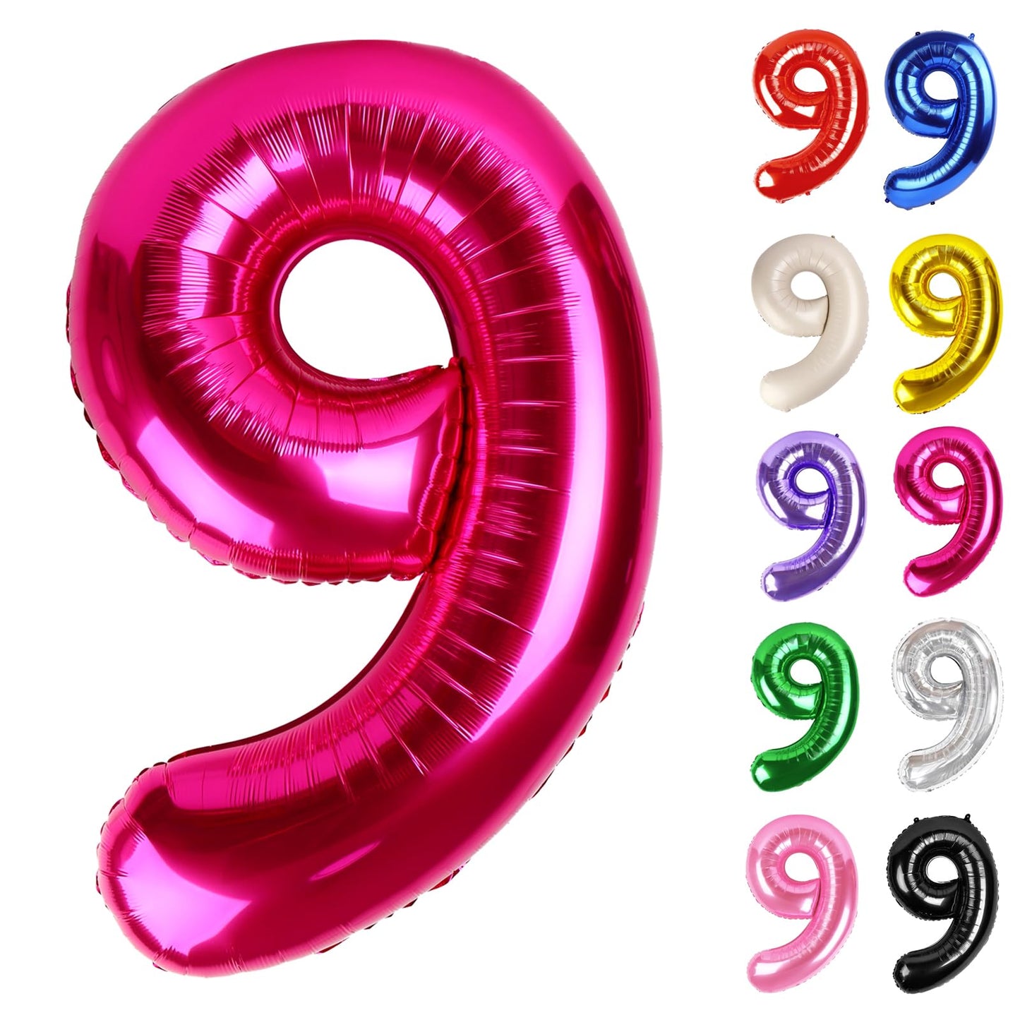 Hot Pink Number 9 Balloon 40 Inch, 9 Balloon Number, 9Th Birthday Decorations, Hot Pink Party Supplies For Boys Girls