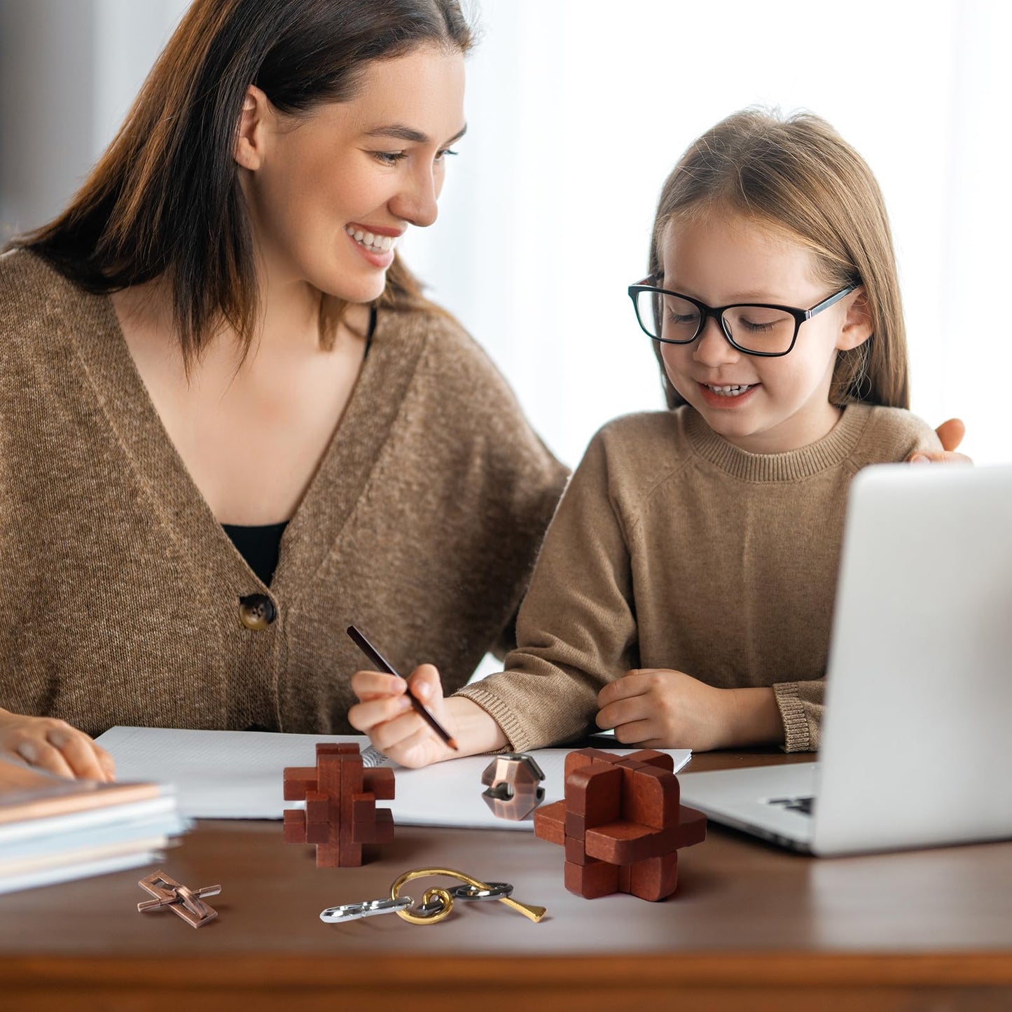 Cudny 7 Pieces Cool Unlock Interlock Brain Teaser Puzzles Retro Wooden And Metal Puzzles Iq Logic Fun Puzzle Box Challenge Game