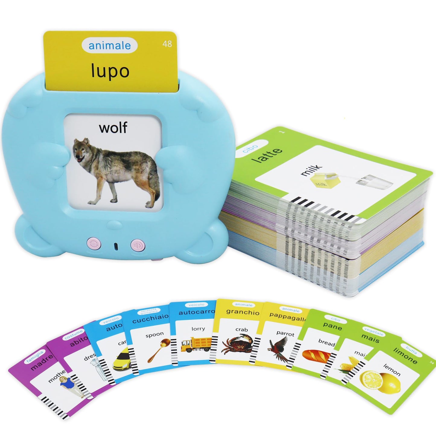 MAYAPHILOS Italian and English Talking Flash Cards, Pocket Speech for Learn Italian, Italian Language Learning Audible Talking F