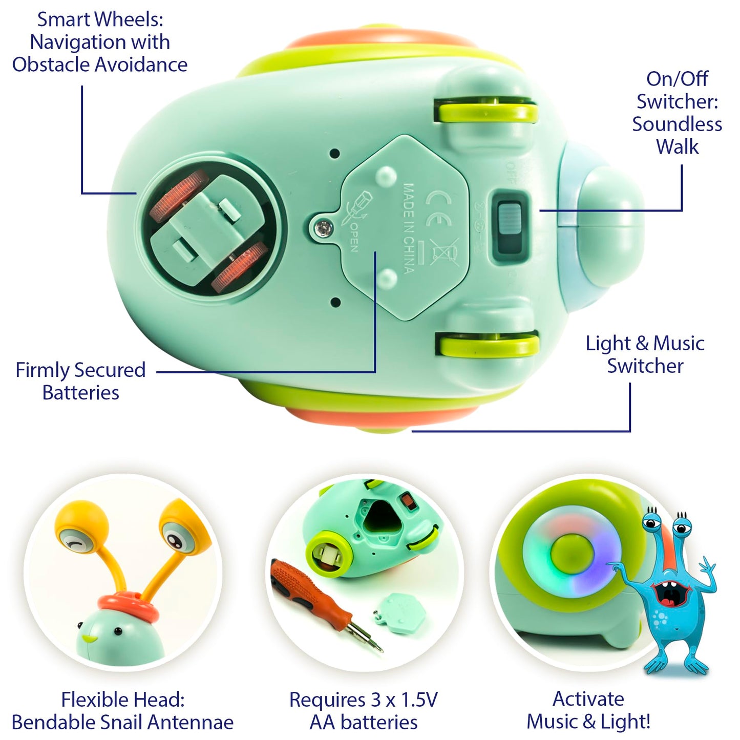 Miniartis Baby Crawling Toys | Musical Snail Baby Toy, Infant Tummy Time | Crawling Toys For Babies 6-12 Months | Learning Crawl And Walking | Toddler Birthday Gift For 6-36 Month Boy Girl